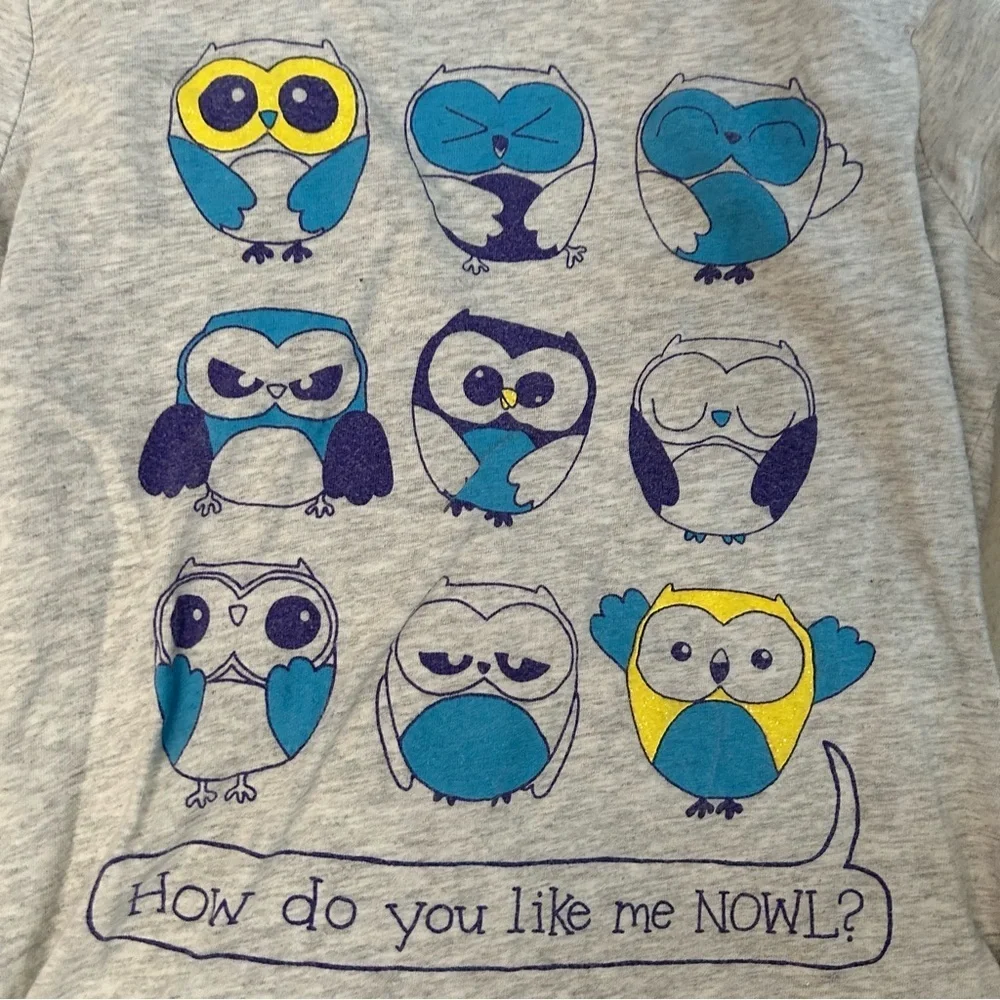 Size 8 GIRLS “how do you like me nowl” Owl Shirt A5